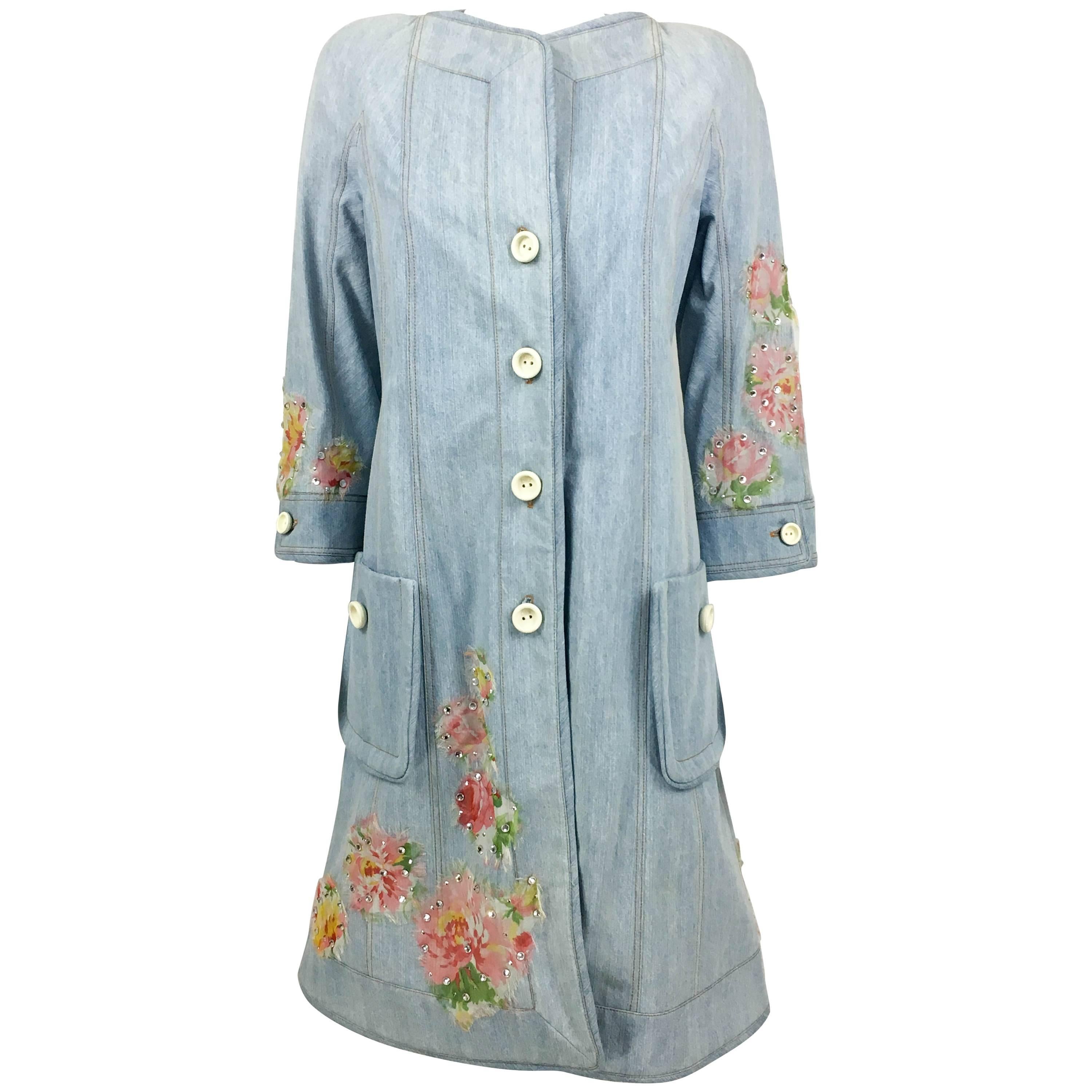 Dior by Galliano 2005 Runway Look Denim Shirt Dress With Crystals and Appliqués For Sale