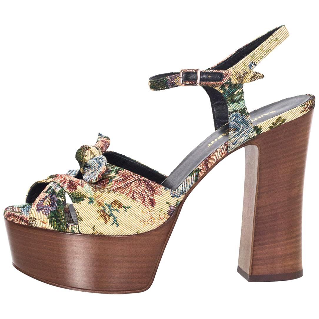 Saint Laurent Floral Jacquard Candy Platform Sandals Sz 38.5 NIB