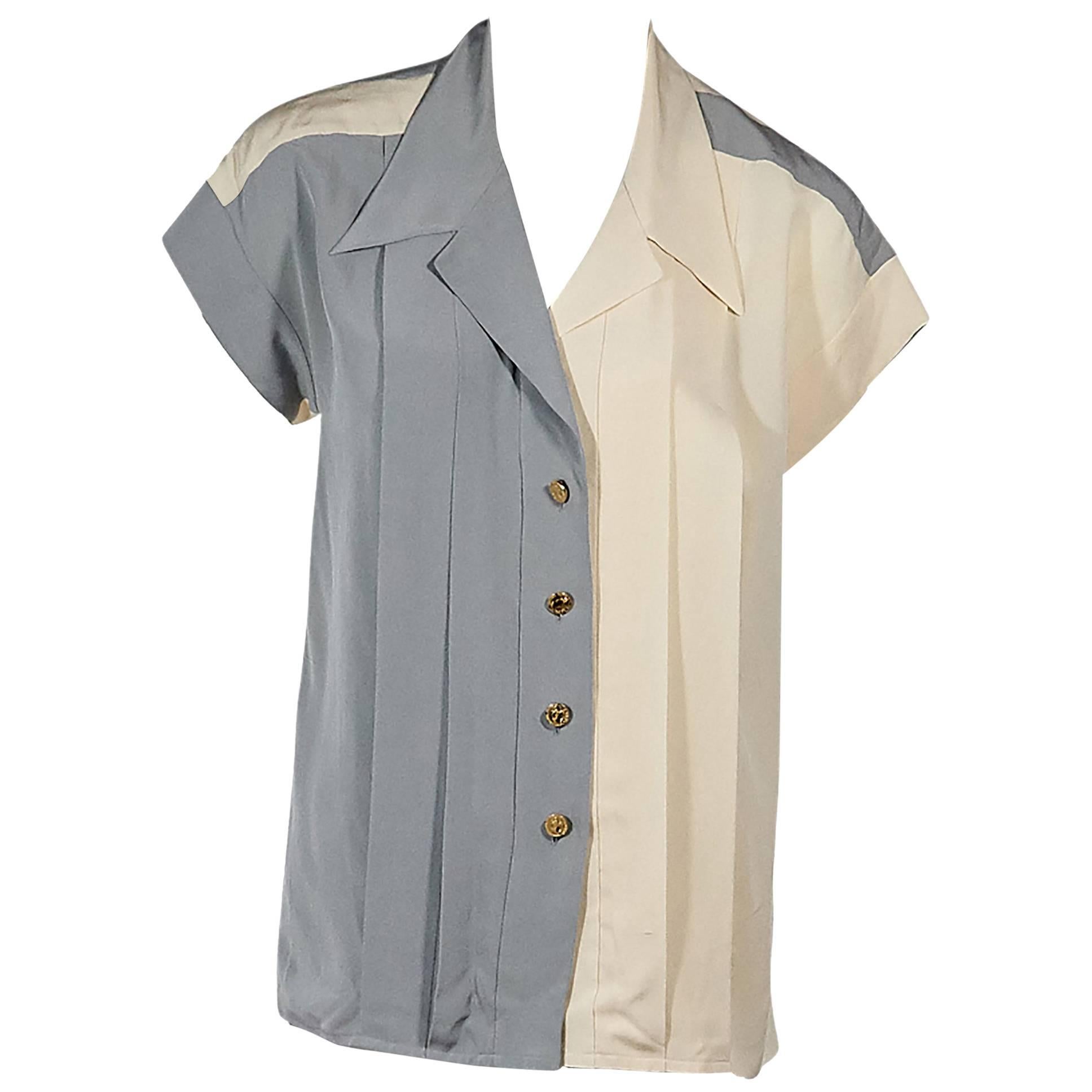 Tan & Grey Vintage Chanel Button-Front Shirt
