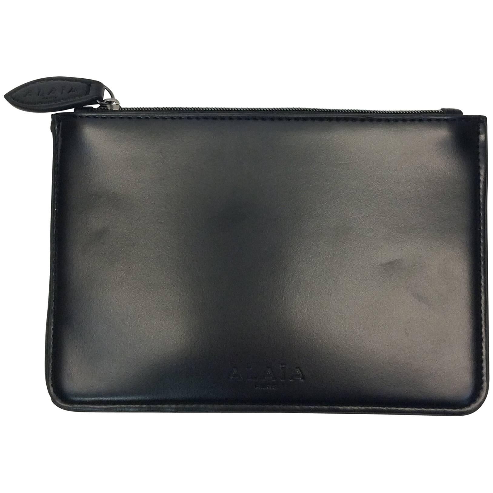 Alaia Black Leather Zip Pouch For Sale