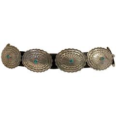 Iconic Sterling Silver and Turquoise Matrix Concho Belt by J.A. Beyta 9