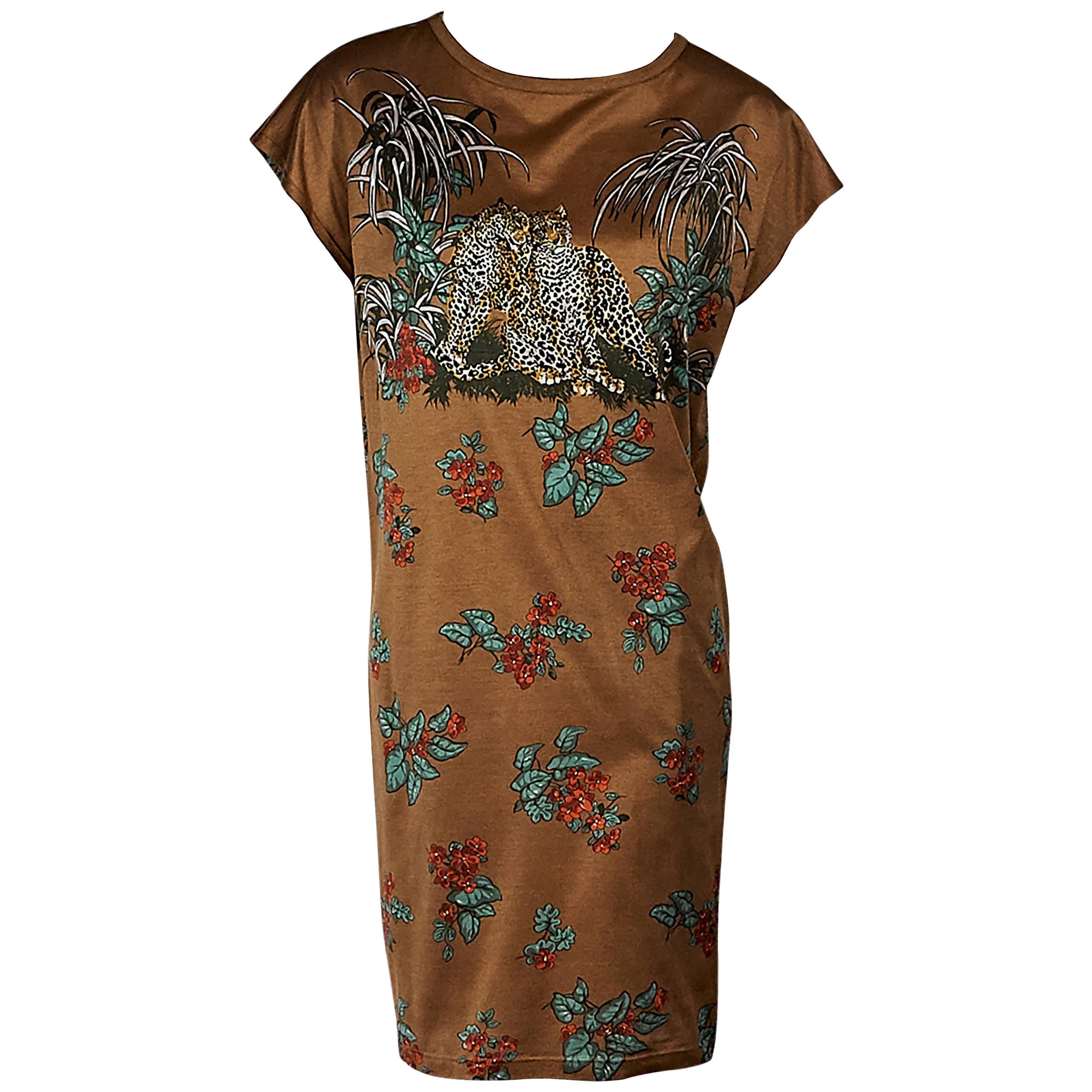 Brown Vintage Hermès Printed T-Shirt Dress