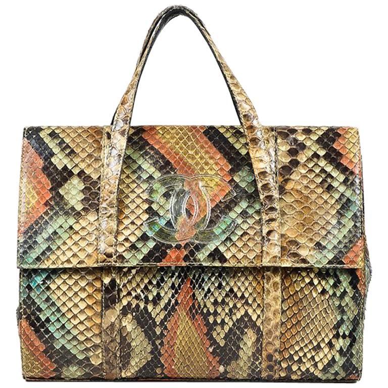 Vintage Chanel Multicolor Genuine Python 'CC' Front Flap Bag For Sale
