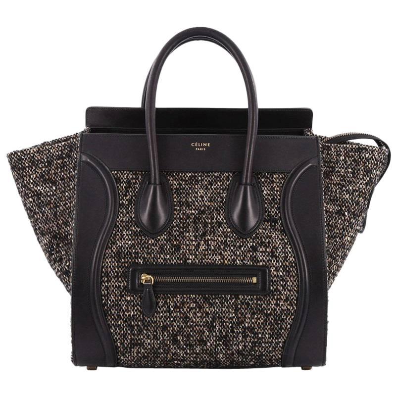 Celine Luggage Handbag Tweed Mini