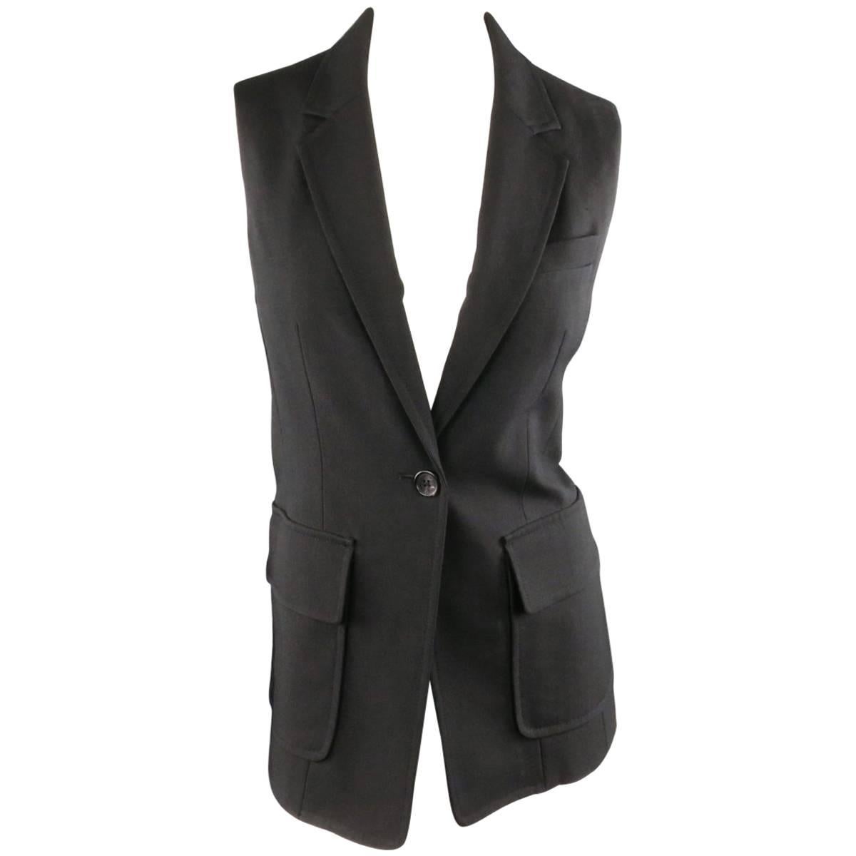 3.1 PHILLIP LIM Size 6 Black Virgin Wool Blend Notch Lapel Blazer Vest