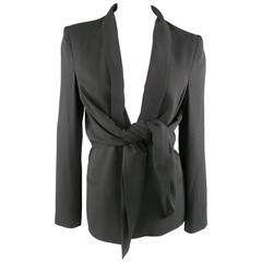 DEREK LAM Size 8 Black Tied Drape Front Shawl Collar Layer Jacket