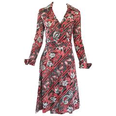 1970s Diane Von Furstenberg Bandanna Print Red White and Blue Vintage Wrap Dress 3