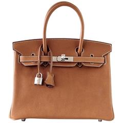 HERMES BIRKIN 30 Bag Barenia Faubourg Palladium Hardware RARE 12