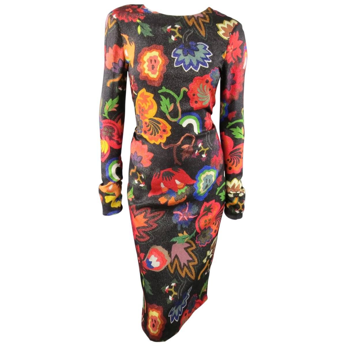 PAUL SMITH Size 6 Multi-Color Floral Black Silk Blend Lurex Backless Dress