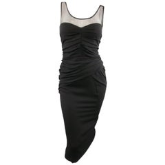 BURBERRY PRORSUM Size 10 Black Draped Silk & Mesh Cocktail Dress