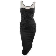 BURBERRY PRORSUM Size 10 Black Draped Silk & Mesh Cocktail Dress 12
