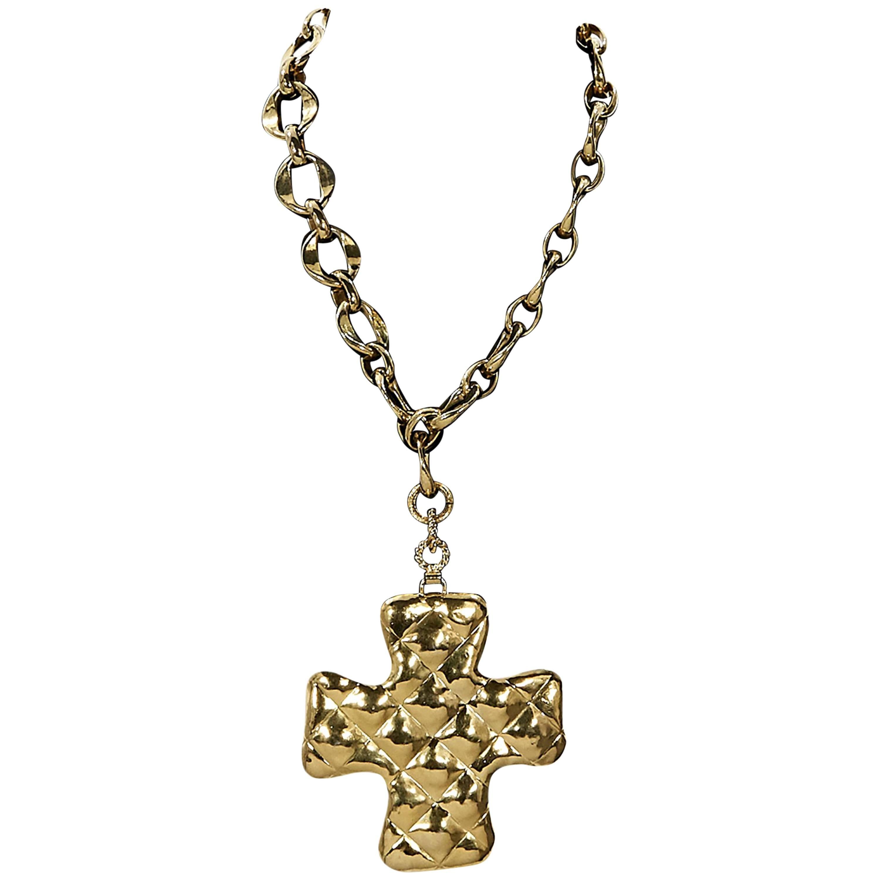 Goldtone Vintage Chanel Cross Pendant Necklace