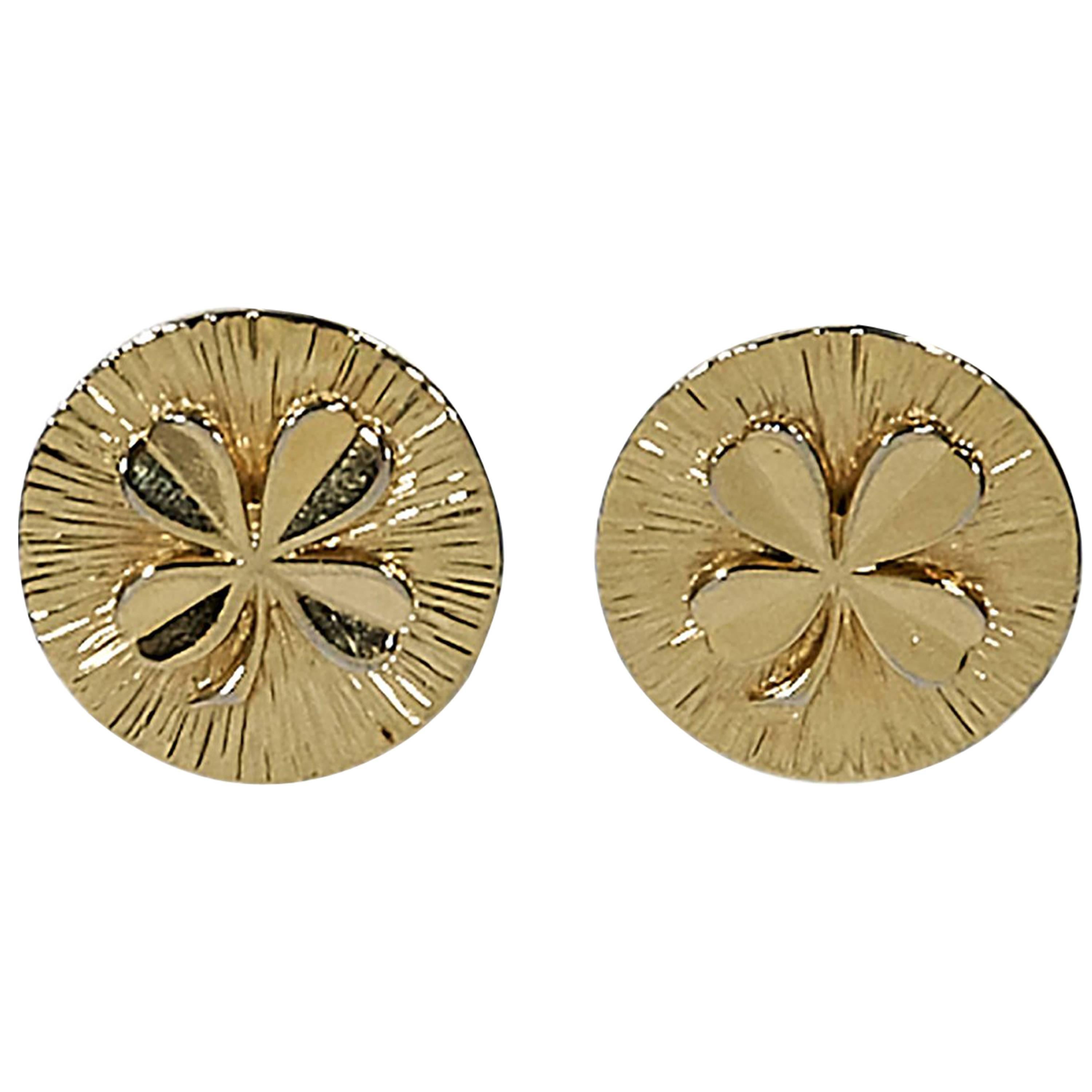 Goldtone Vintage Chanel Shamrock Earrings