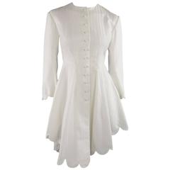 Ralph Lauren White Striped Cotton Scalloped High Low Shirt Dress
