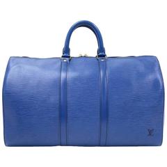 Vintage Louis Vuitton Keepall 45 Blue Epi Leather Duffle Travel Bag 