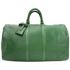 Vintage Louis Vuitton Keepall 45 Green Epi Leather Duffle Travel Bag 