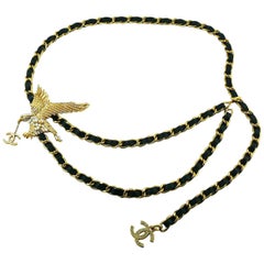 Chanel Rare Jewelled Eagle Black and Gold Runway Belt or Necklace