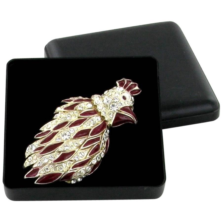 NINA RICCI Vintage Parrot Brooch in Aged Silver Metal