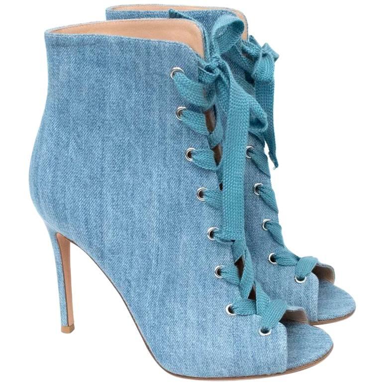 Gianvito Rossi Lace-Up Denim Ankle Boots For Sale
