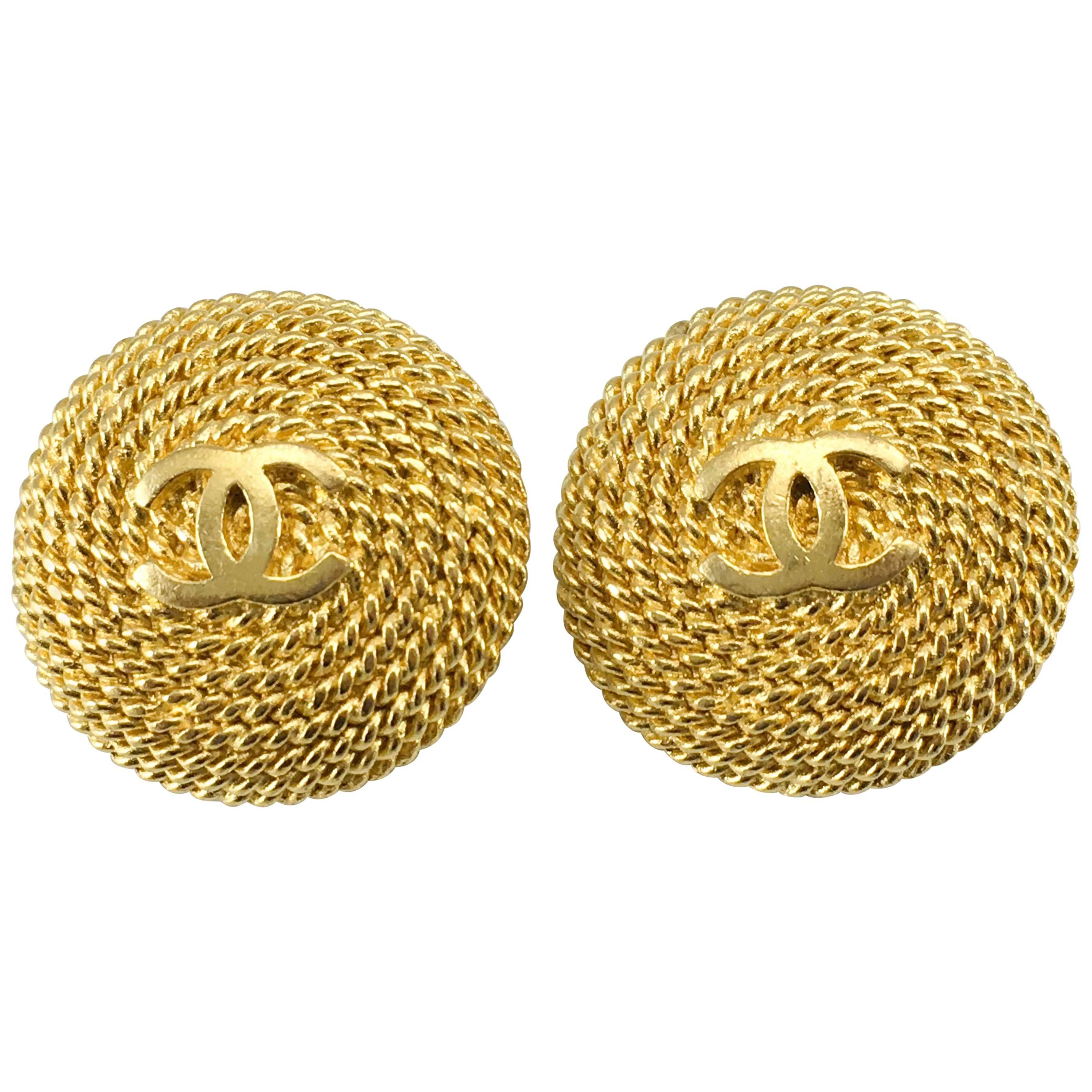 1995 Chanel Gold-Tone Twisted Rope Logo Earrings