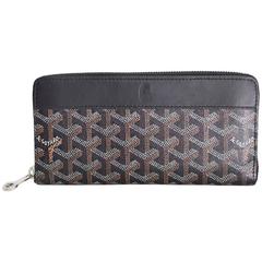 Goyard Black Chevron Matignon GM Zip Around Wallet