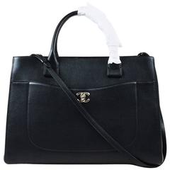 Chanel 17C Black Calfskin Leather "Shopping" Top Handle Tote Bag