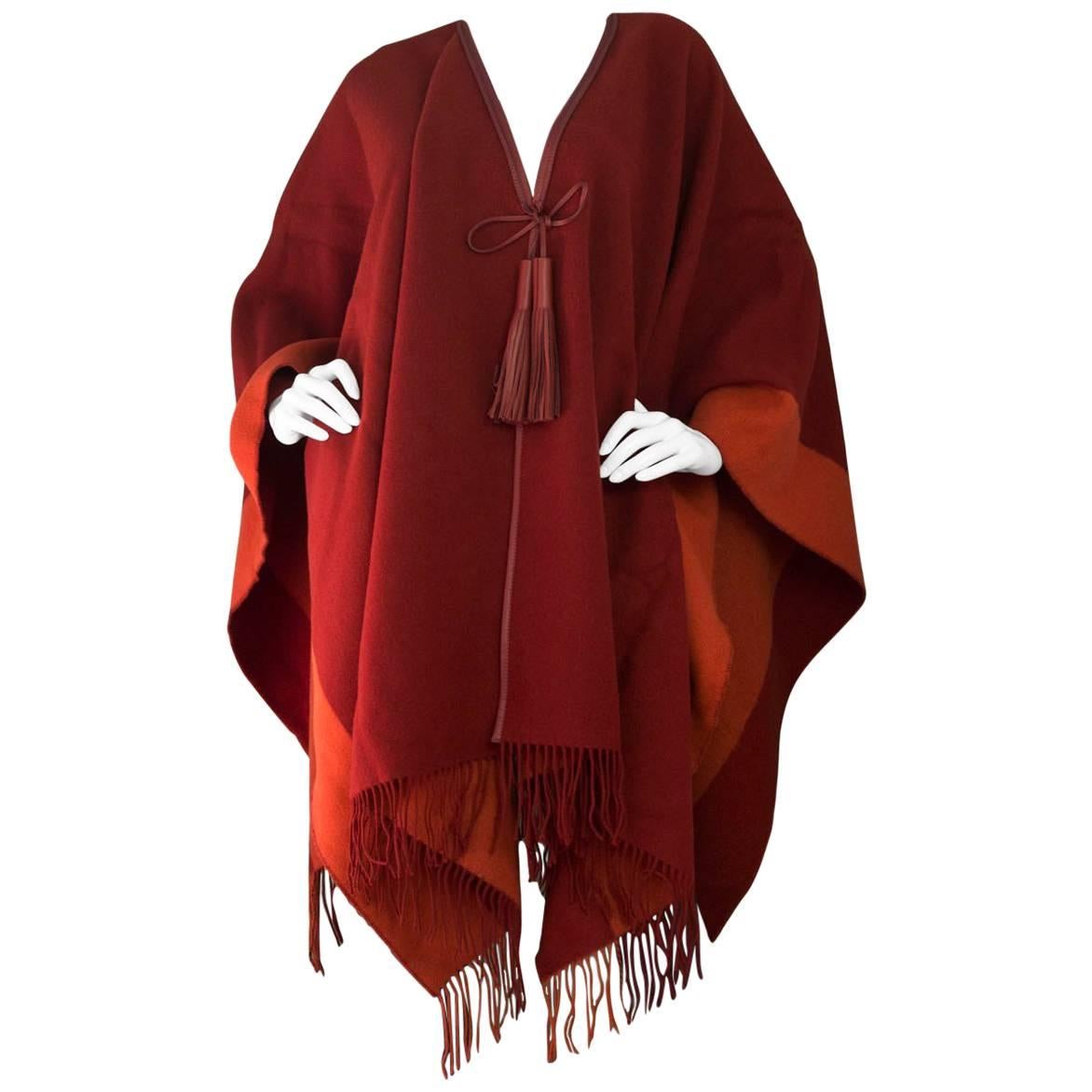 Hermes Burgundy Wool Rocabar Poncho Cape with Box