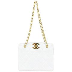 Vintage Chanel White Lambskin Leather Quilted Chain Strap 'CC' Shoulder Bag