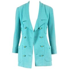 Chanel Boutique Blue Wool Double Breasted Blazer Jacket SZ 36 4