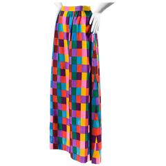 Vintage Nan Duskin Red Yellow Multicolor Silk Printed Maxi Skirt