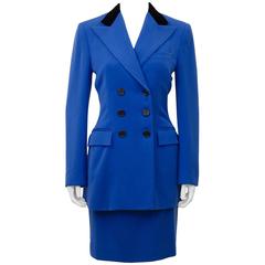 1980s Ralph Lauren Equestrian Inspired Royal Blue Skirt Suit 