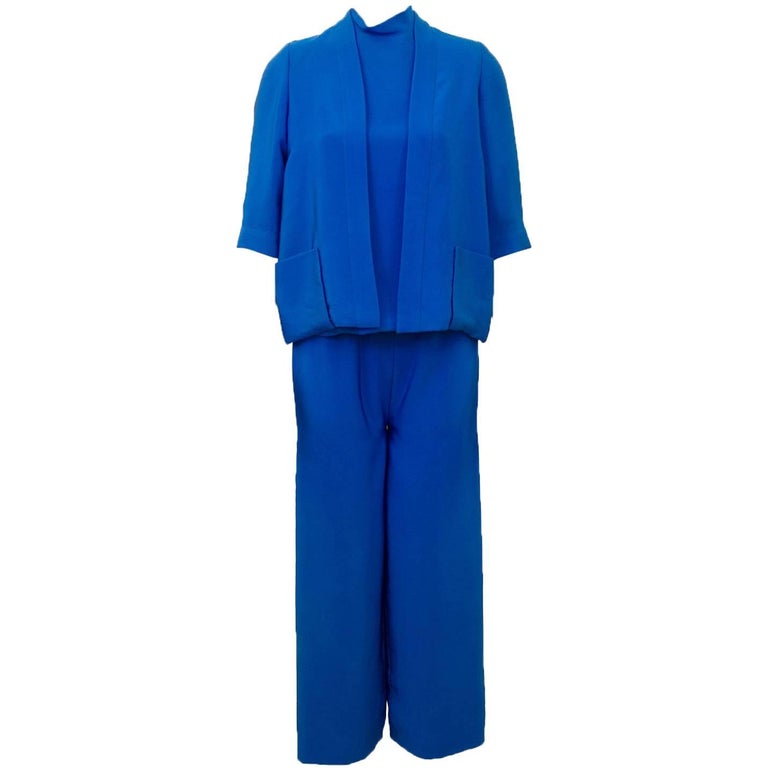 1960's Norman Norell Royal Blue Silk 3 pc. Ensemble For Sale at 1stDibs