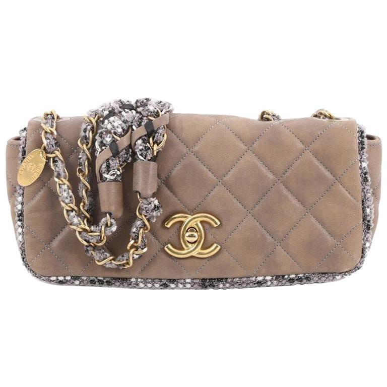 Chanel Tweed Chain Flap Bag Quilted Lambskin and Tweed Small at 1stdibs