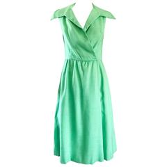 1950s Sorbet Light Green Linen Sleeveless Mint Vintage 50s Mint Shirt Dress 4