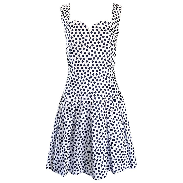 Givenchy Couture by Alexander McQueen Navy Blue + White Vintage Polka ...