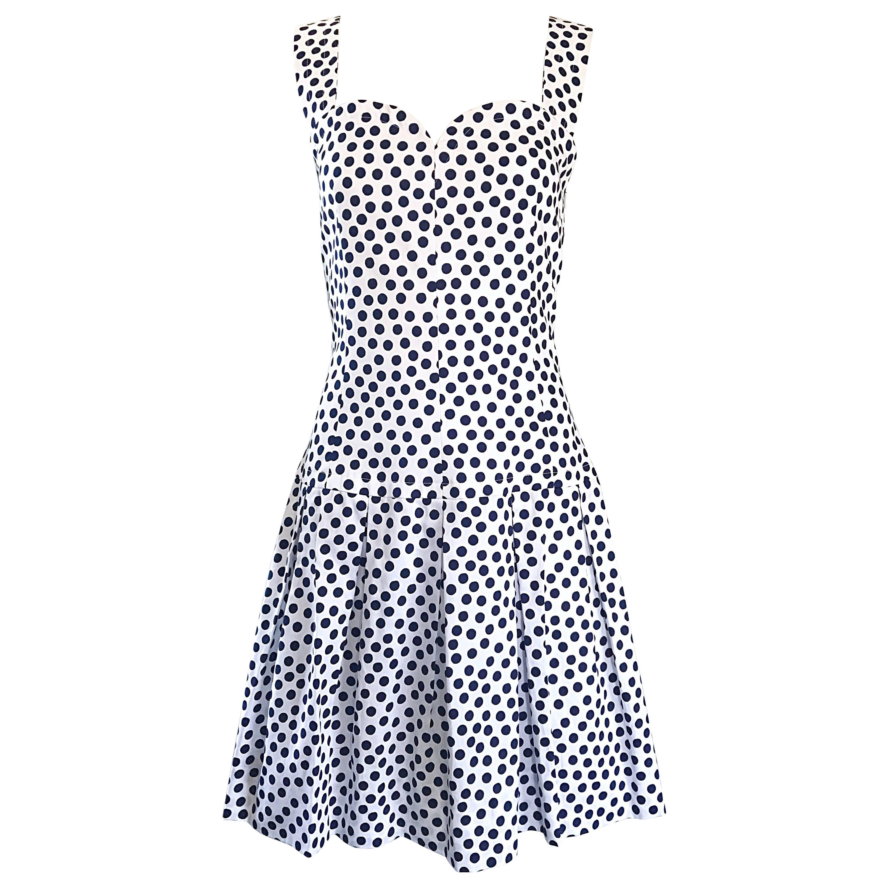 Givenchy Couture by Alexander McQueen Navy Blue + White Vintage Polka Dot Dress
