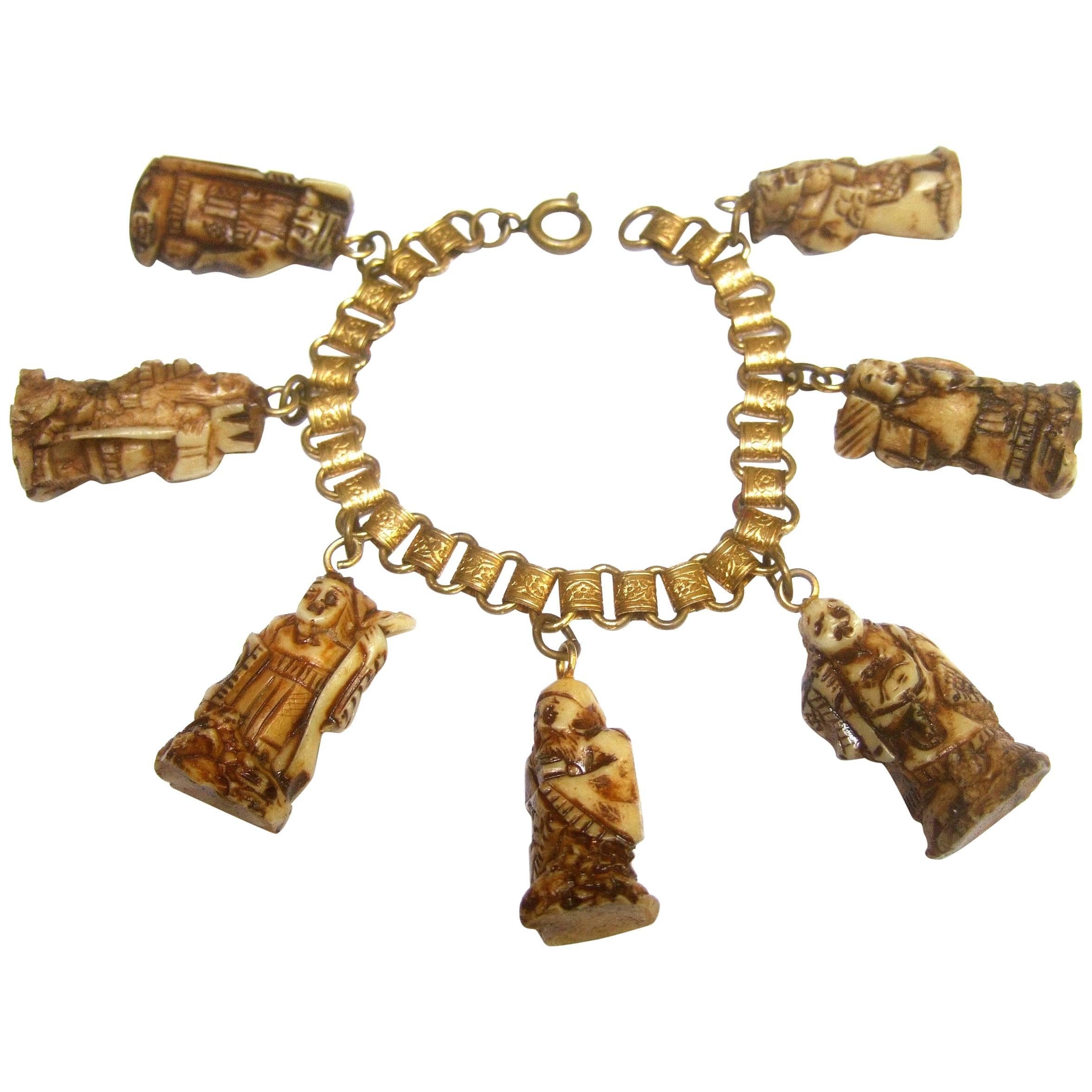 Seven Lucky Immortal Gods of Fortune from Japan Charm Bracelet ca 1960s