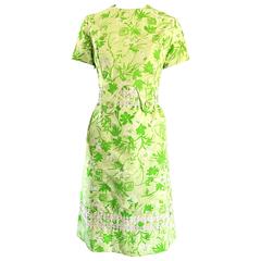 1960s Lilly Pulitzer Oriental Themed Neon Green Embroidered Cotton Vintage Dress