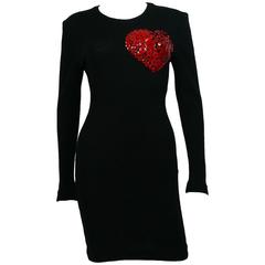 Patrick Kelly Vintage 1980s Black Wool Iconic Dress Heart Buttons 5