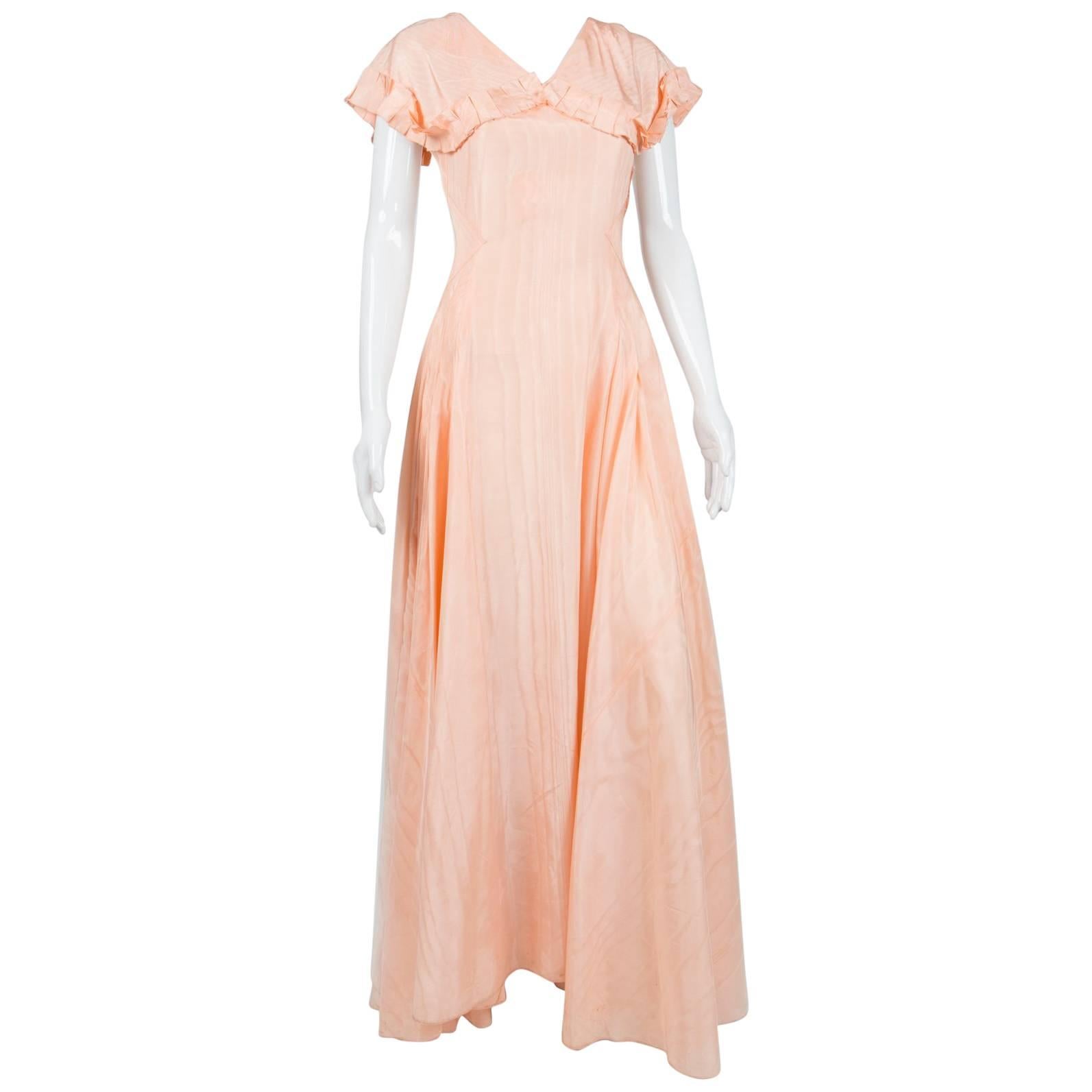 1940s Light Pink Maxi Taffetas Silk Dress