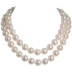 Audrey Hepburn Style Two Row 14 mm Pearl Nested Necklace. 1