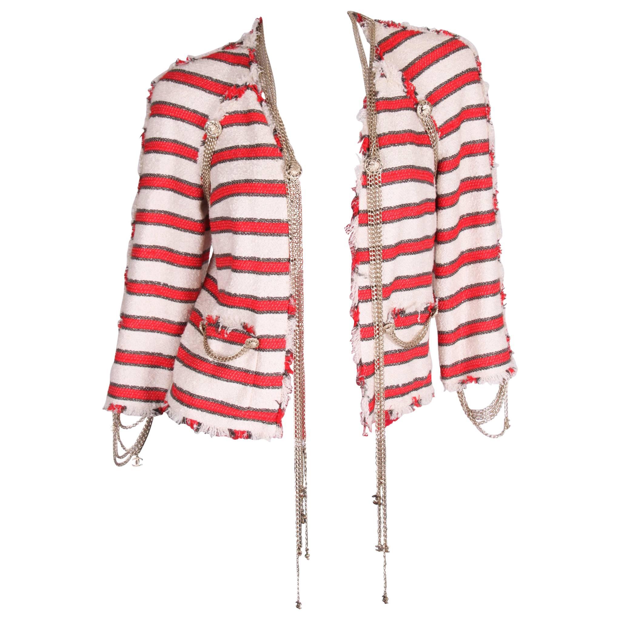 Chanel Stars Stripes Collection Jacket 2008P - red/off-white/dark brown