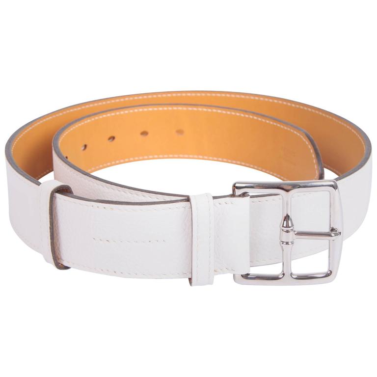 Hermes Etriviere 40 Unisex Taurillon Clemence Belt white For Sale at