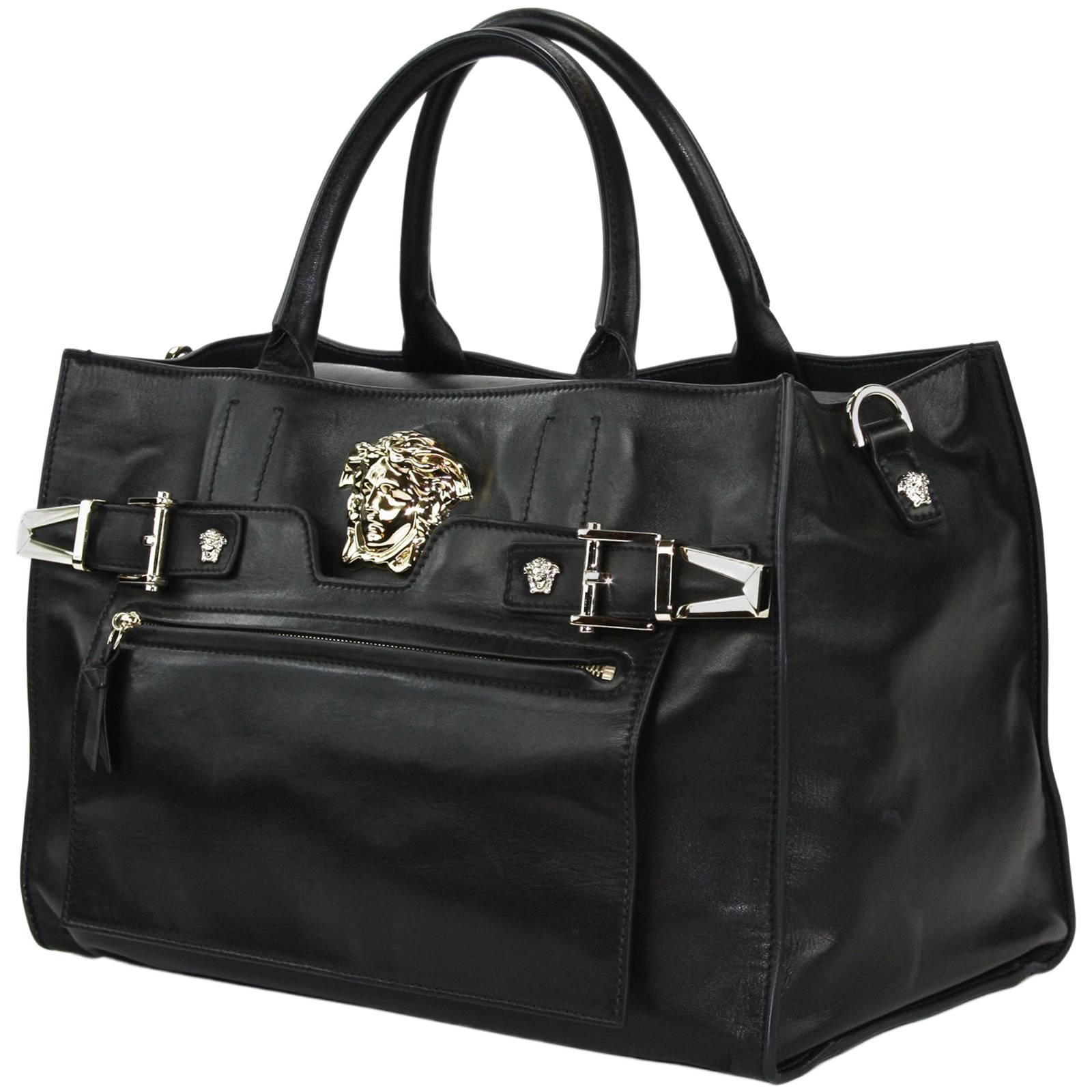 New Versace Palazzo Large Black Leather Shoulder Bag Handbag at 1stDibs
