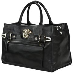 New Versace Palazzo Large Black Leather Shoulder Bag Handbag 10