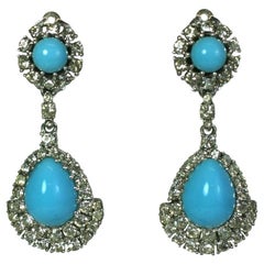 Retro Ciner Faux Persian Turquoise Pendant Earclips