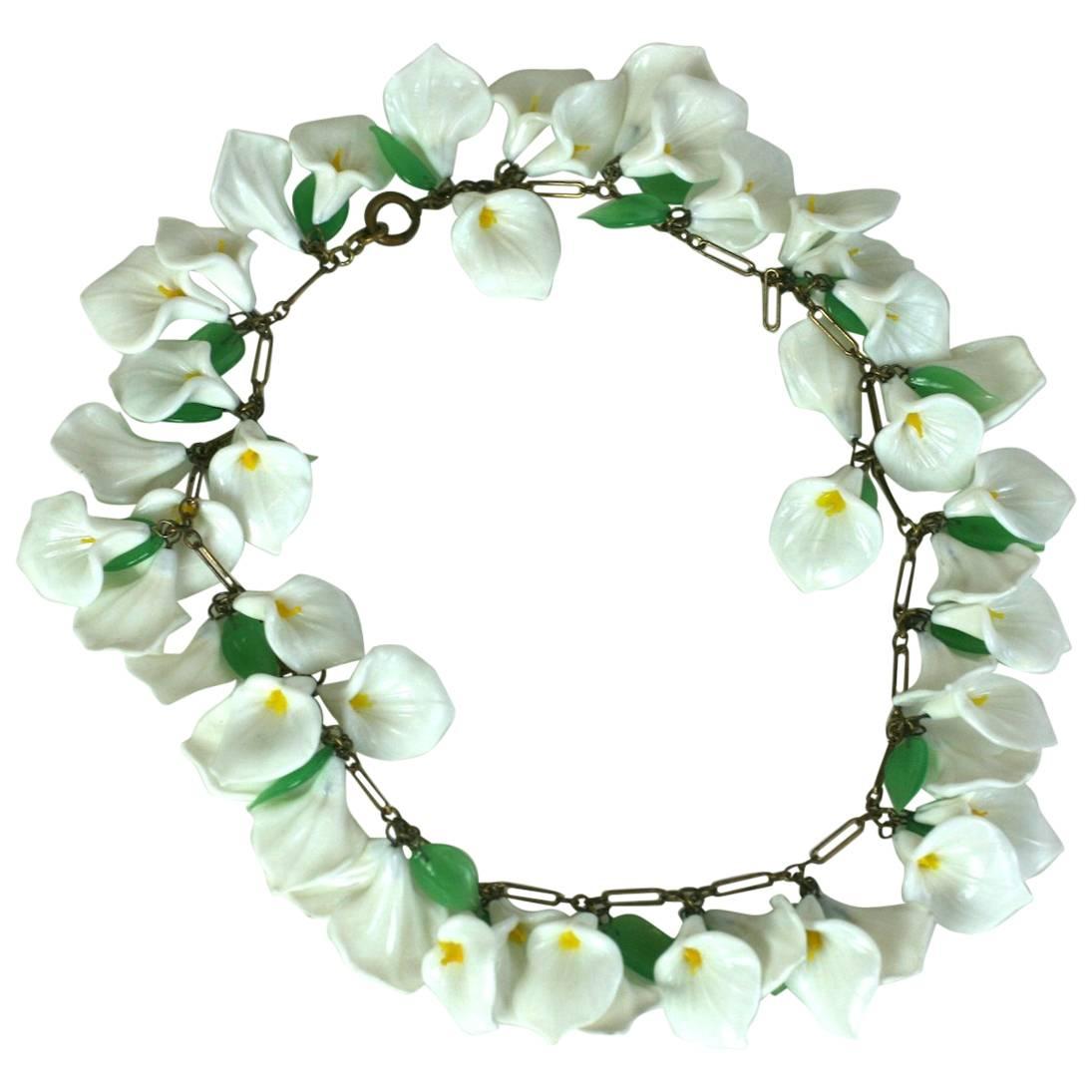 Italienische italienische Calla-Lilien-Halskette aus venezianischem Glas im Angebot