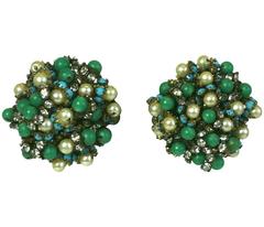 Elaborate Sandor Beaded Glass Earclips