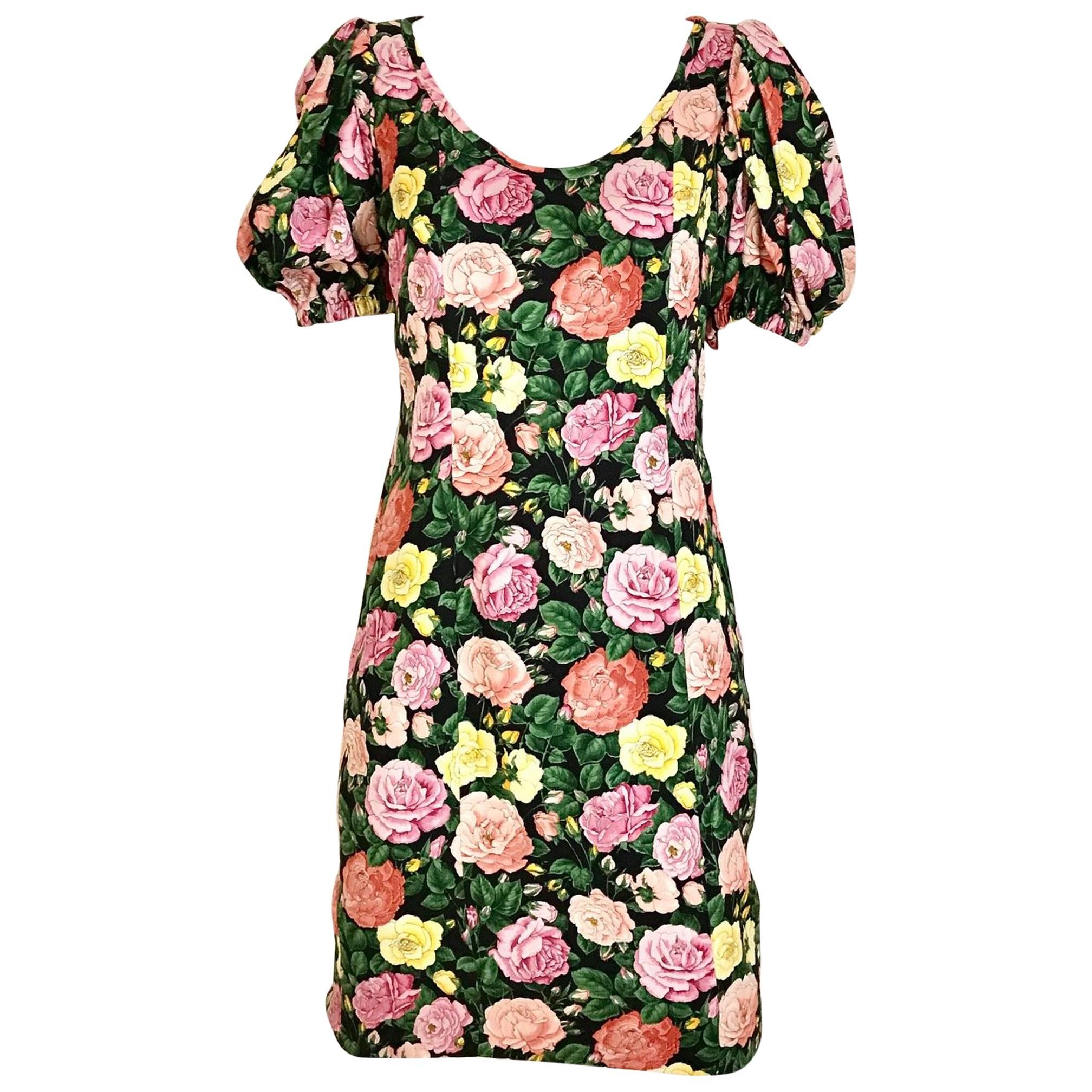 Vintage Yves Saint Laurent Floral Rose Print Cocktail Dress