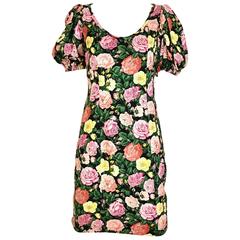 Vintage Yves Saint Laurent rose print silk shift cocktail dress 11